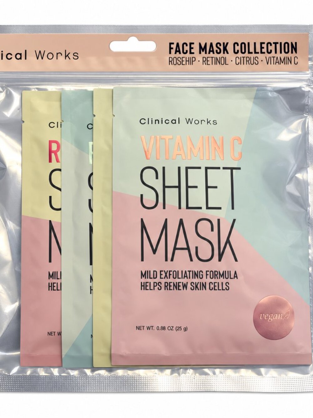 Clinical Works Face Mask Collection – Rosehip, Retinol, Citrus & Vitamin C Sheet